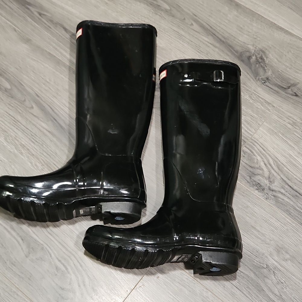 GUC Hunter High Gloss Black Tall Knee High Rubber Rain Boots - Picture 5 of 10